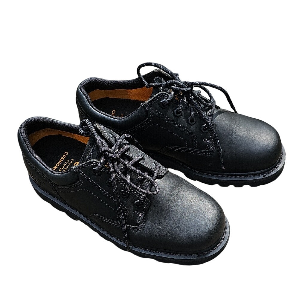 Men's Black Leather CAT Caterpillar Work Shoes with comfort soles Brand New 7W